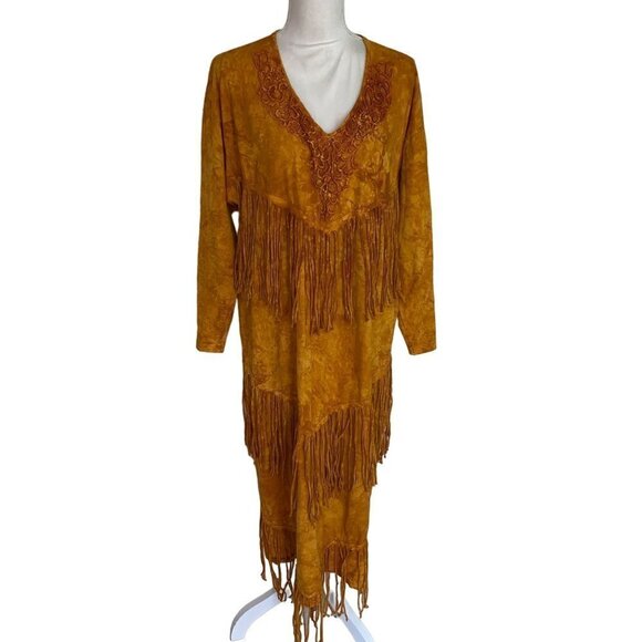Bijan Womens Maxi Dress Orange One Size Vintage Stone Washed Pure Cotton Fringe - Picture 10 of 12